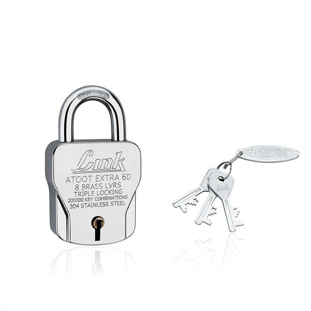 Link Atoot Extra 60MM Triple Locking Mechanism Padlock, Hardened Shackle, Each Padlock with 3 Silver Keys and Free Keychain